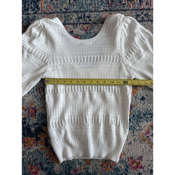 Mango MNG White Crochet Hollow Out Lantern Sleeve Open Knit Blouse Size S - Picture 4 of 6